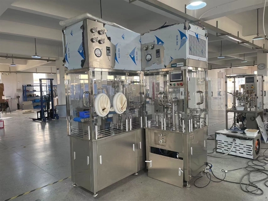 Automático precargado Luer Lock jeringuilla de vidrio de relleno de enchufe cierre equipo de tapón de cierre jeringuilla de llenado al vacío máquina de sellado