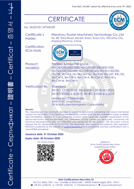 CHINA Wenzhou Trustar Machinery Technology Co.,Ltd certificaciones